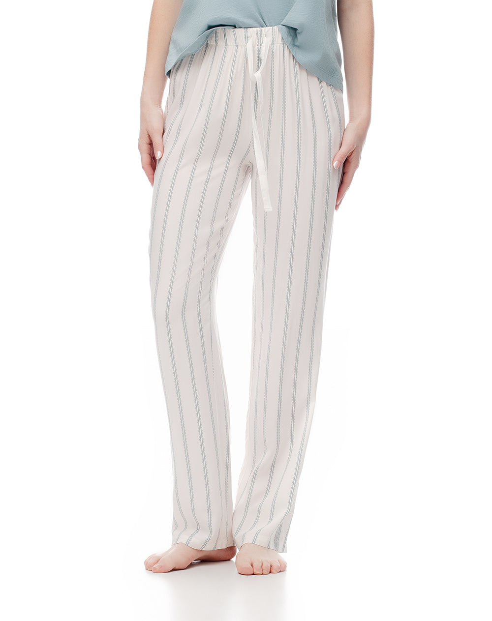 Pantalón regular fit tiro medio crudo rayas