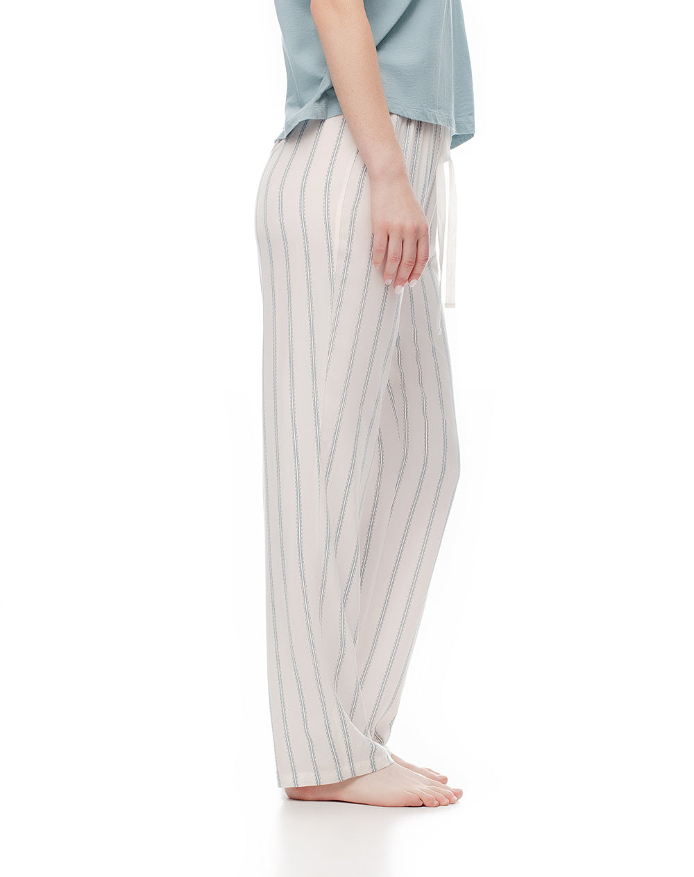 Pantalón regular fit tiro medio crudo rayas