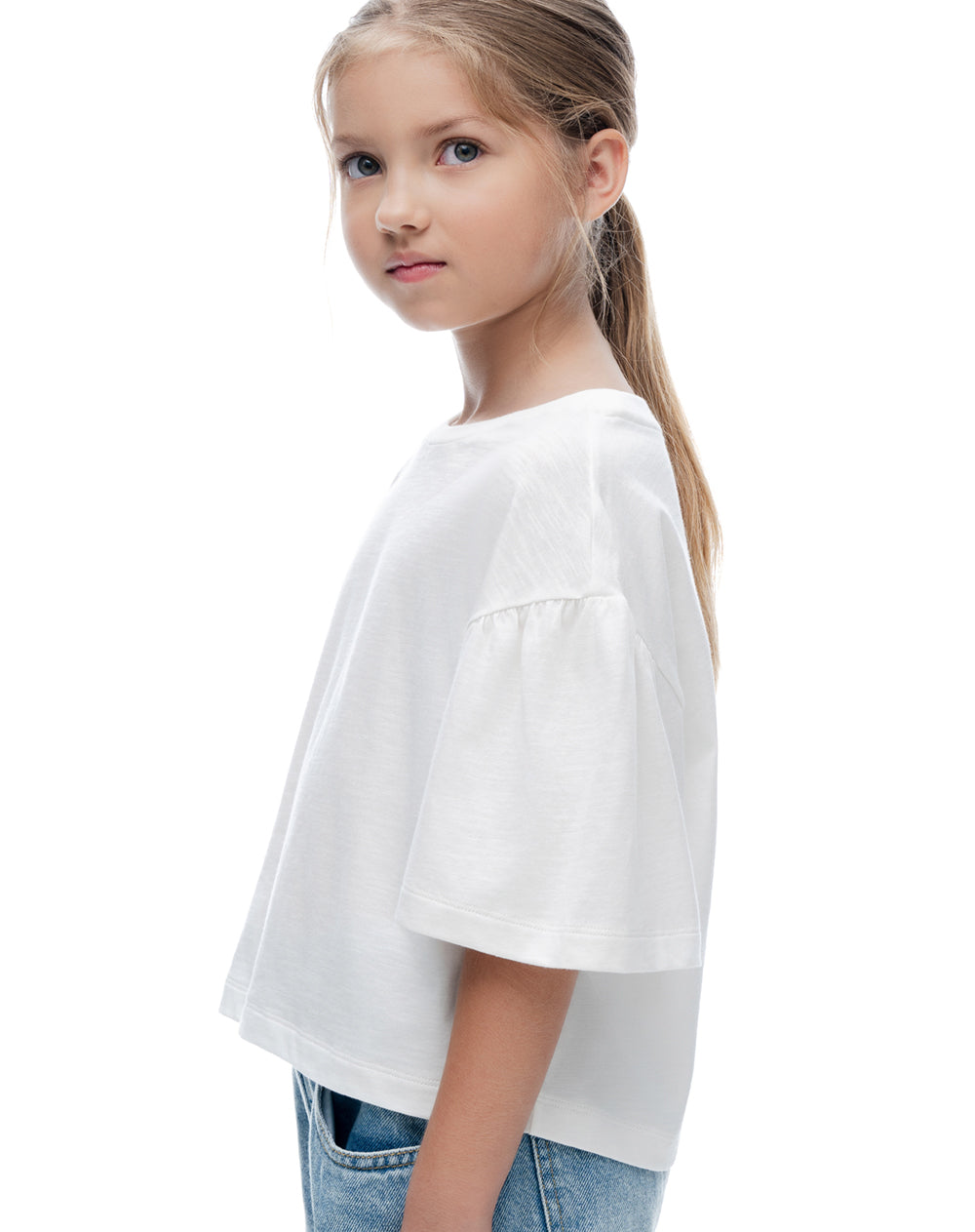 Camiseta relaxed manga corta blanca niña