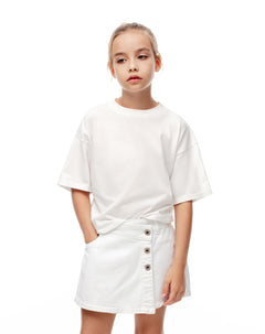 Falda short denim blanca niña