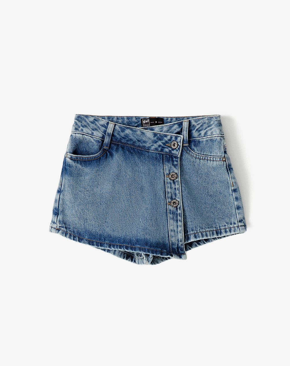Falda short tiro medio denim elástico interno indigo oscuro para niña