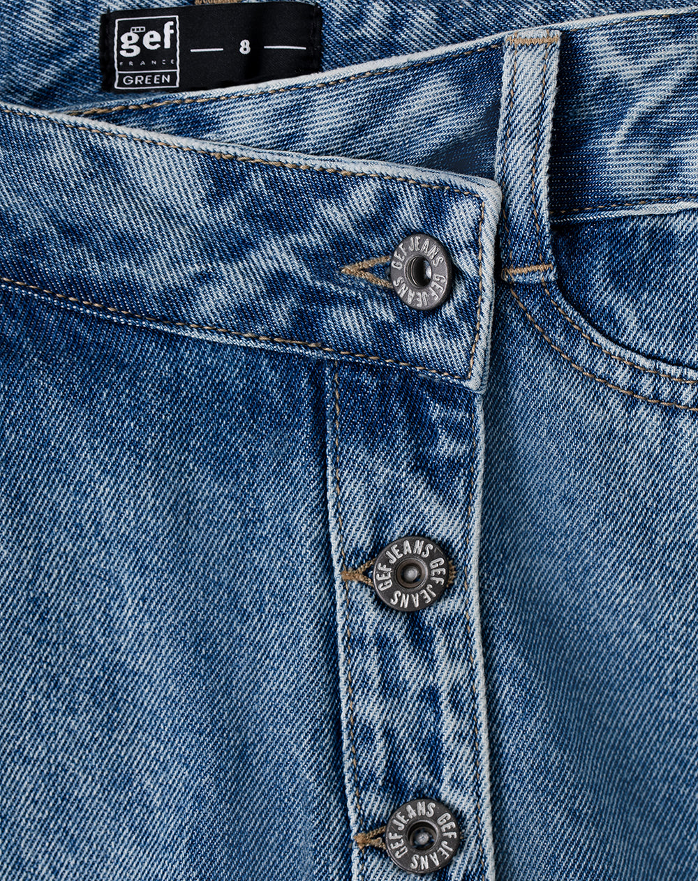 Falda short tiro medio denim elástico interno indigo oscuro para niña