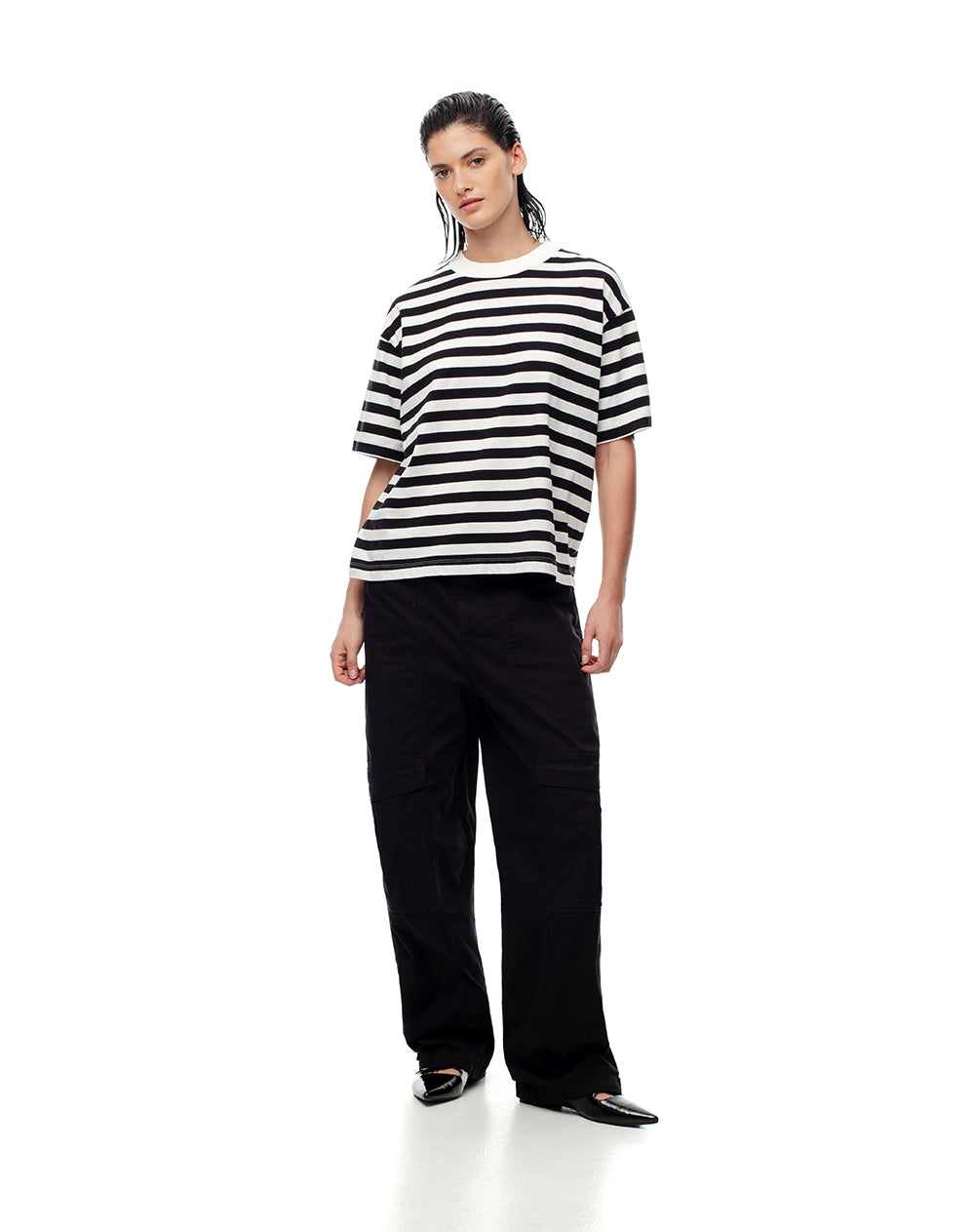 Camiseta Lipa relaxed fit manga corta blanca rayas