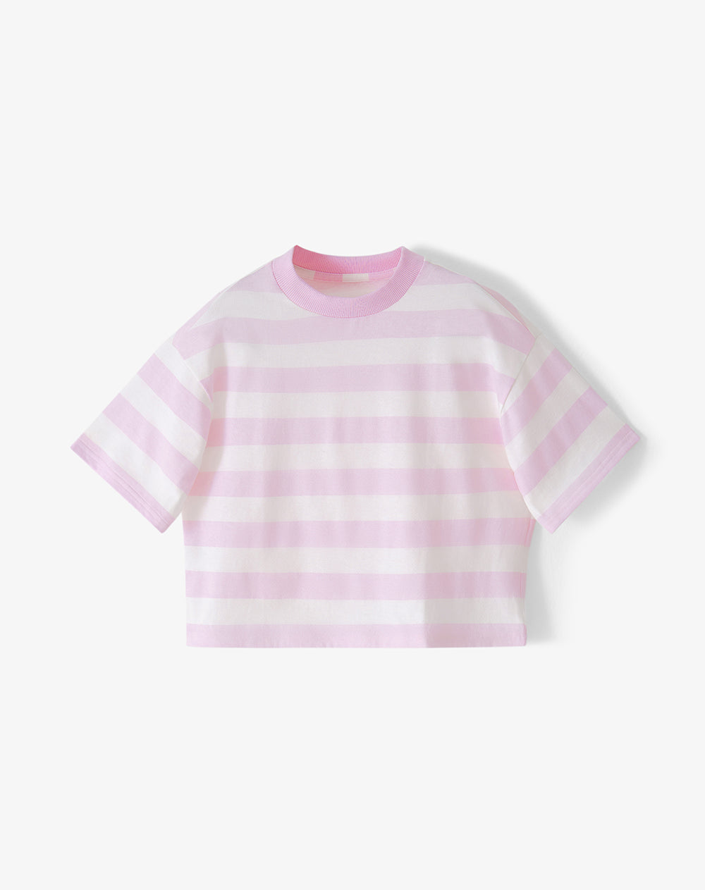 Camiseta relaxed manga corta rosada rayas niña