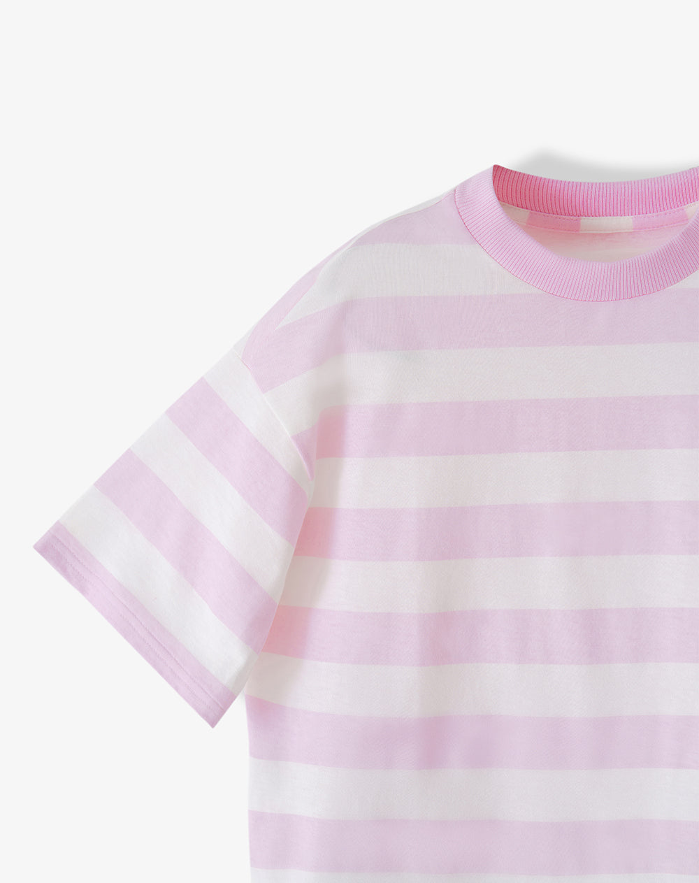 Camiseta relaxed manga corta rosada rayas niña