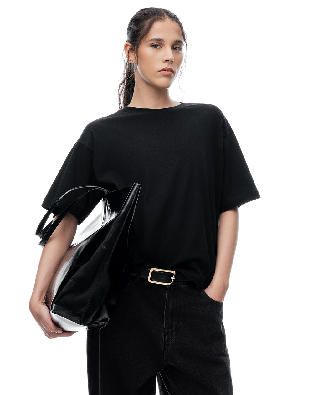 Camiseta oversize algodón negra mujer