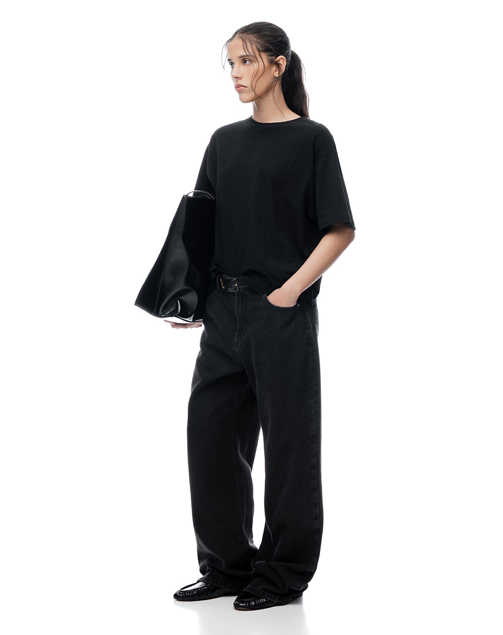 Camiseta oversize algodón negra mujer