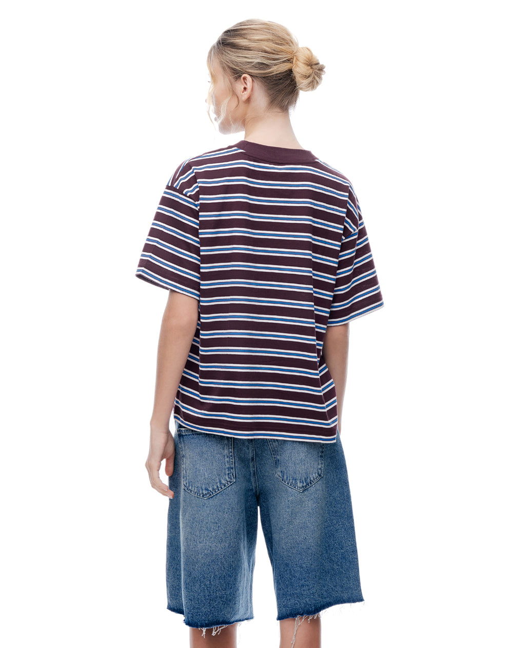Camiseta relaxed manga corta vino tinto rayas mujer