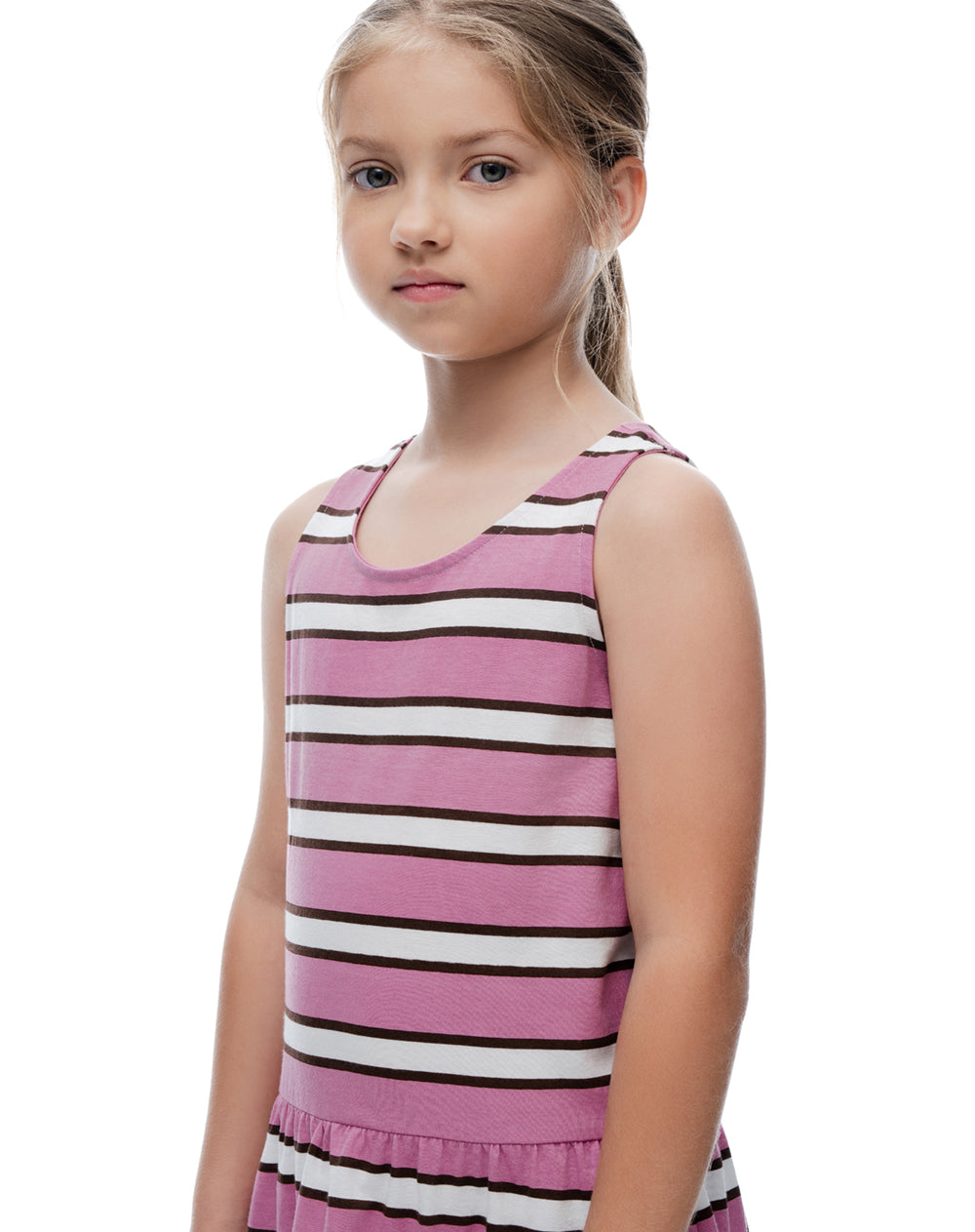 Vestido corto rosado rayas niña