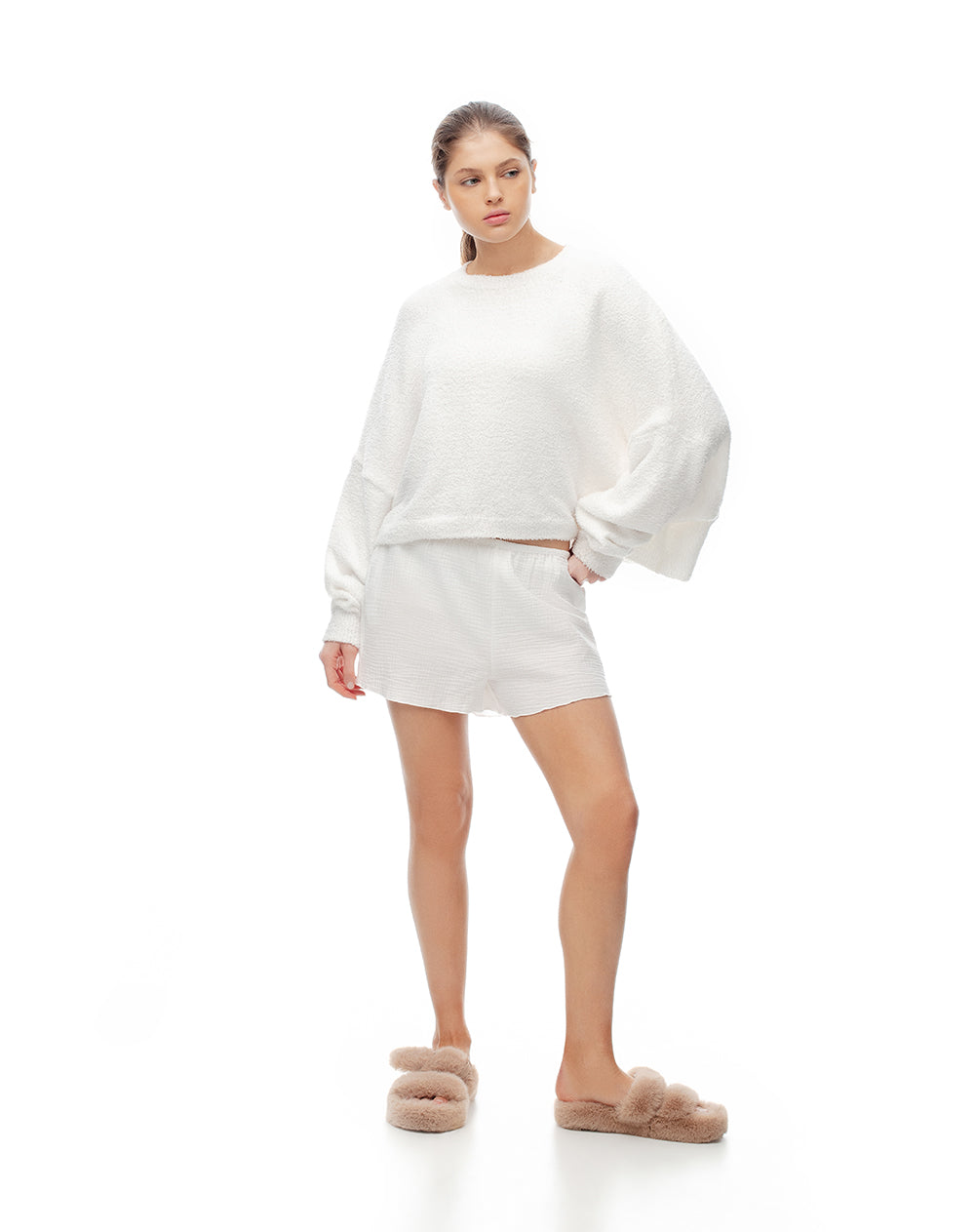 Short de pijama algodón blanco mujer