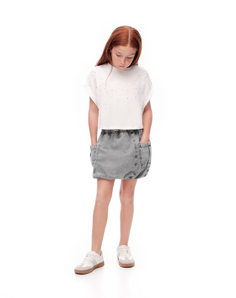 Falda corto tiro medio denim gris