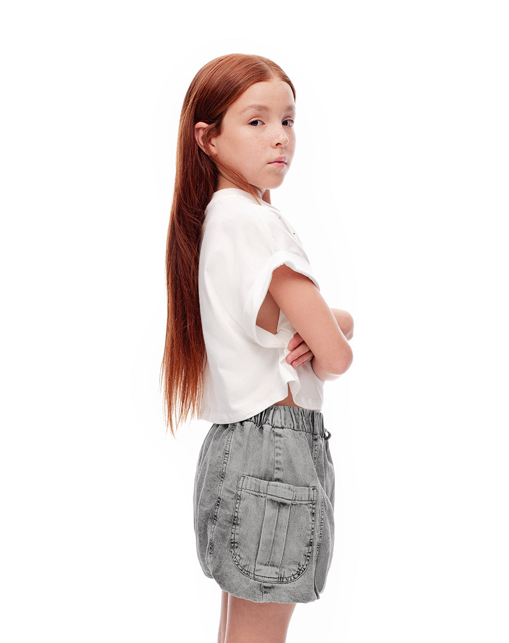 Falda corto tiro medio denim gris