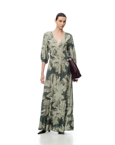 Vestido largo maxi manga 3/4 estampado mujer