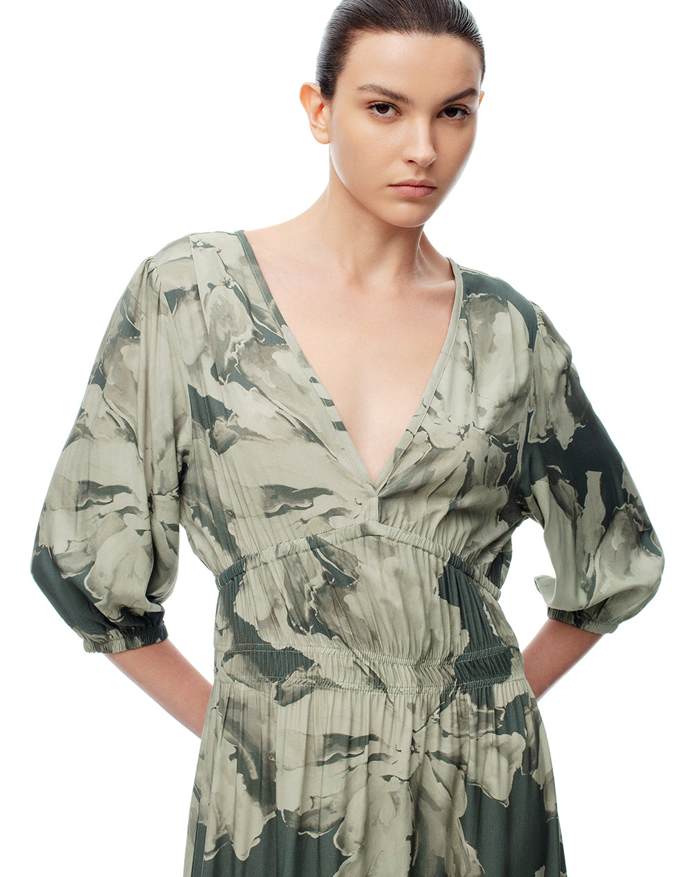 Vestido largo maxi manga 3/4 estampado mujer