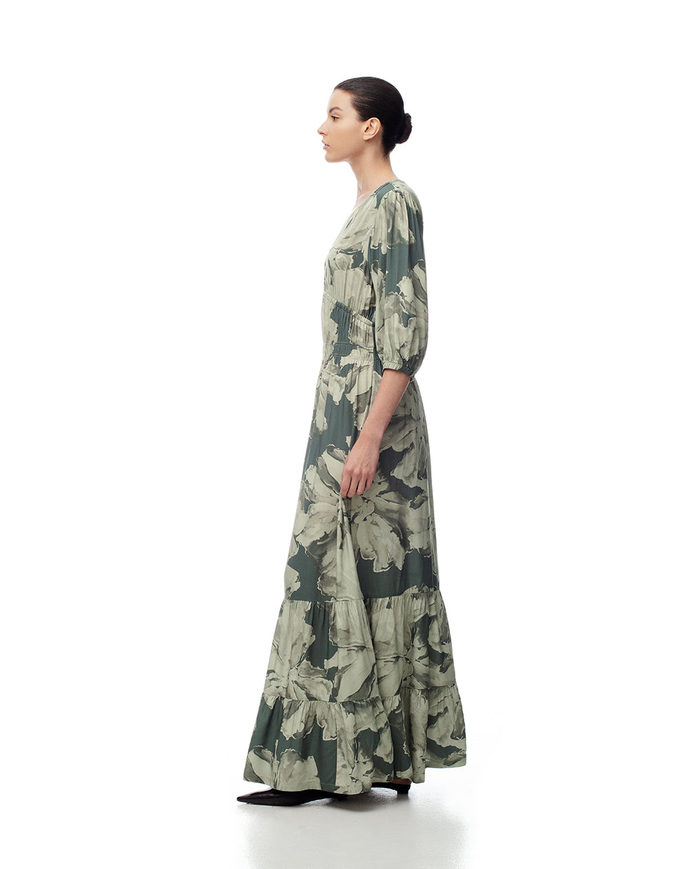 Vestido largo maxi manga 3/4 estampado mujer