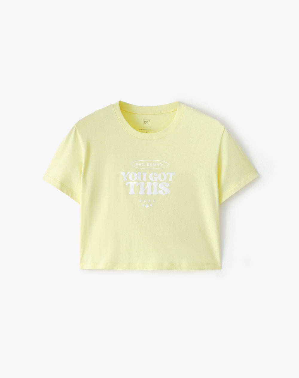 Camiseta cro regular algodón amarilla estampada mujer
