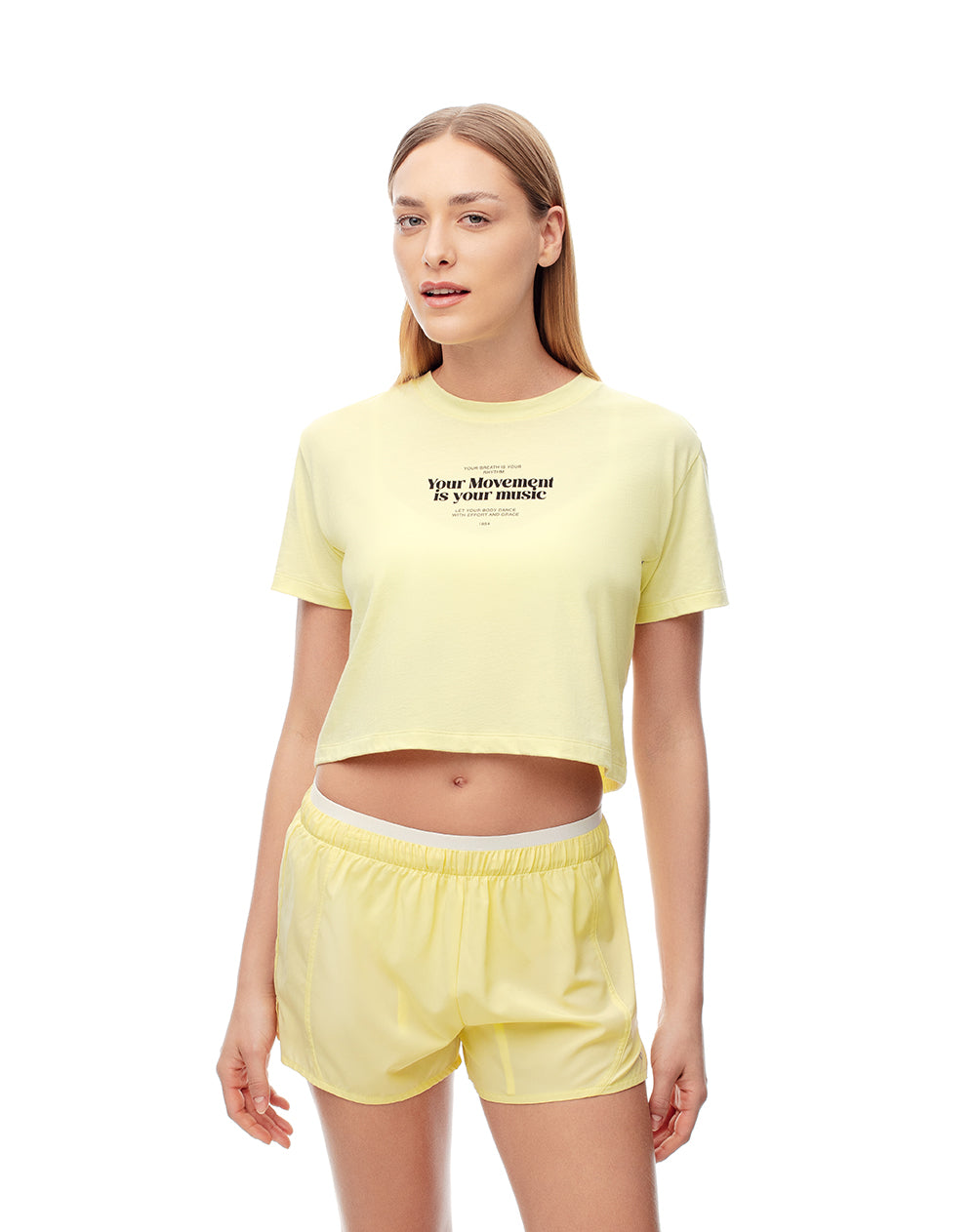 Camiseta crop regular algodón amarillo mujer