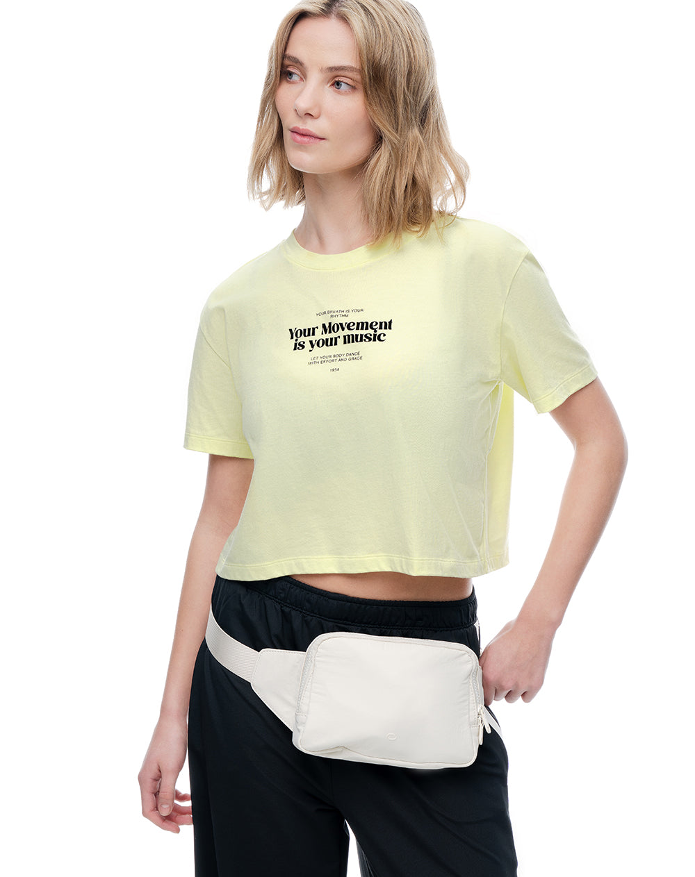 Camiseta crop regular algodón amarillo mujer