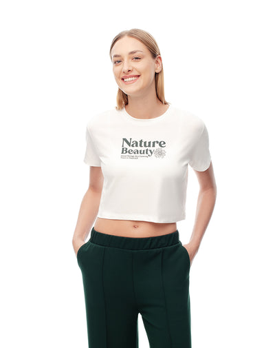 Camiseta crop regular algodón blanca mujer