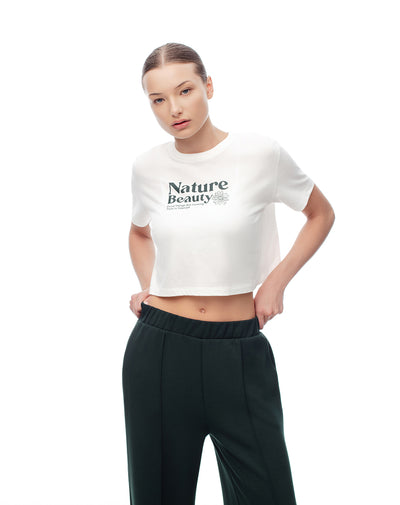 Camiseta crop regular algodón blanca mujer