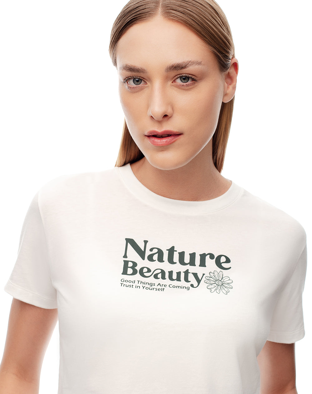 Camiseta crop regular algodón blanca mujer