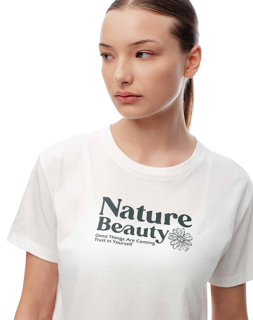 Camiseta crop regular algodón blanca mujer