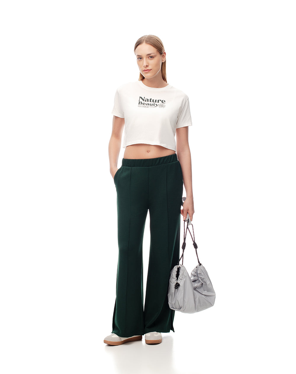 Camiseta crop regular algodón blanca mujer