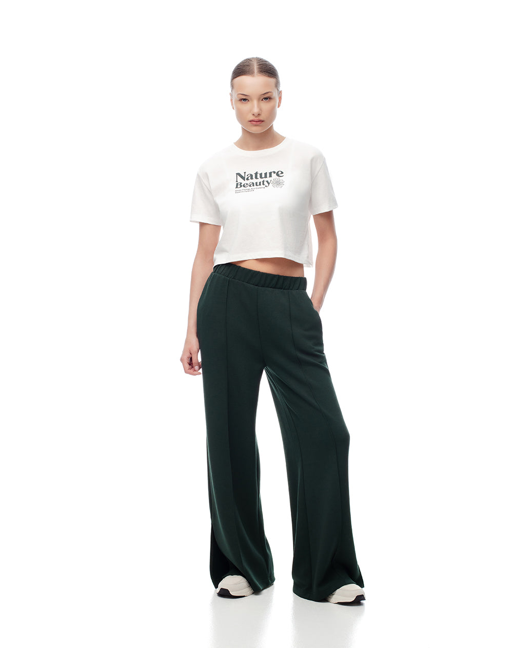 Camiseta crop regular algodón blanca mujer