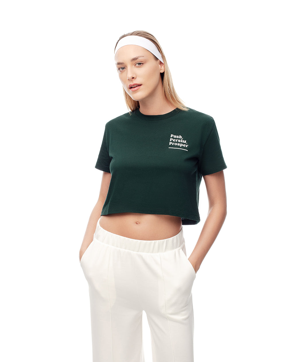 Camiseta crop regular algodón verde mujer