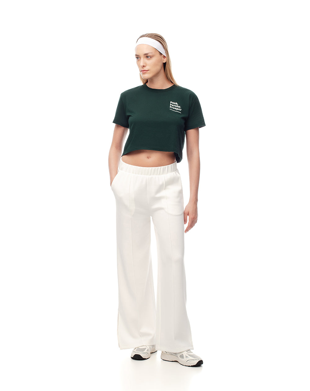 Camiseta crop regular algodón verde mujer