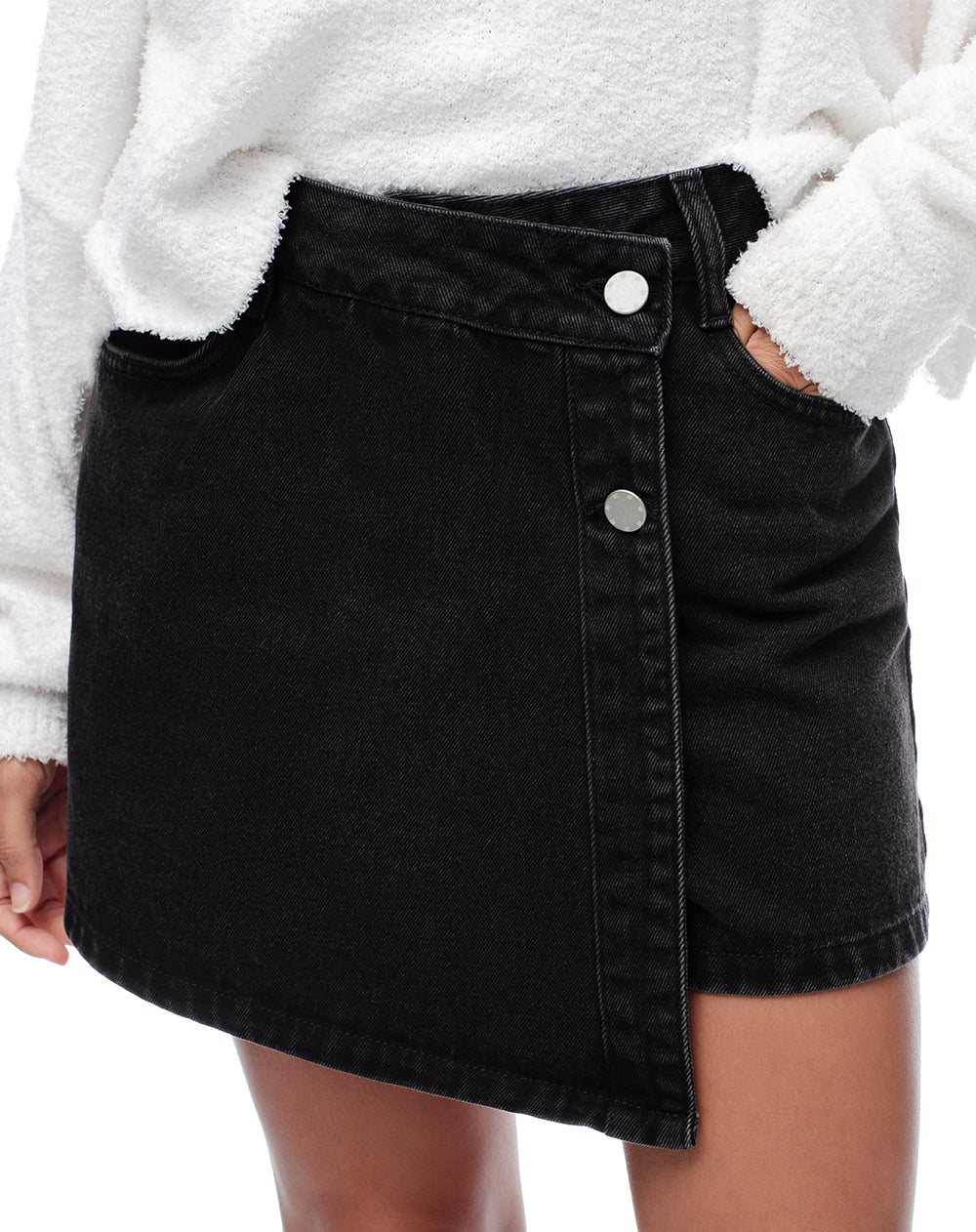 Falda short tiro alto denim negro mujer
