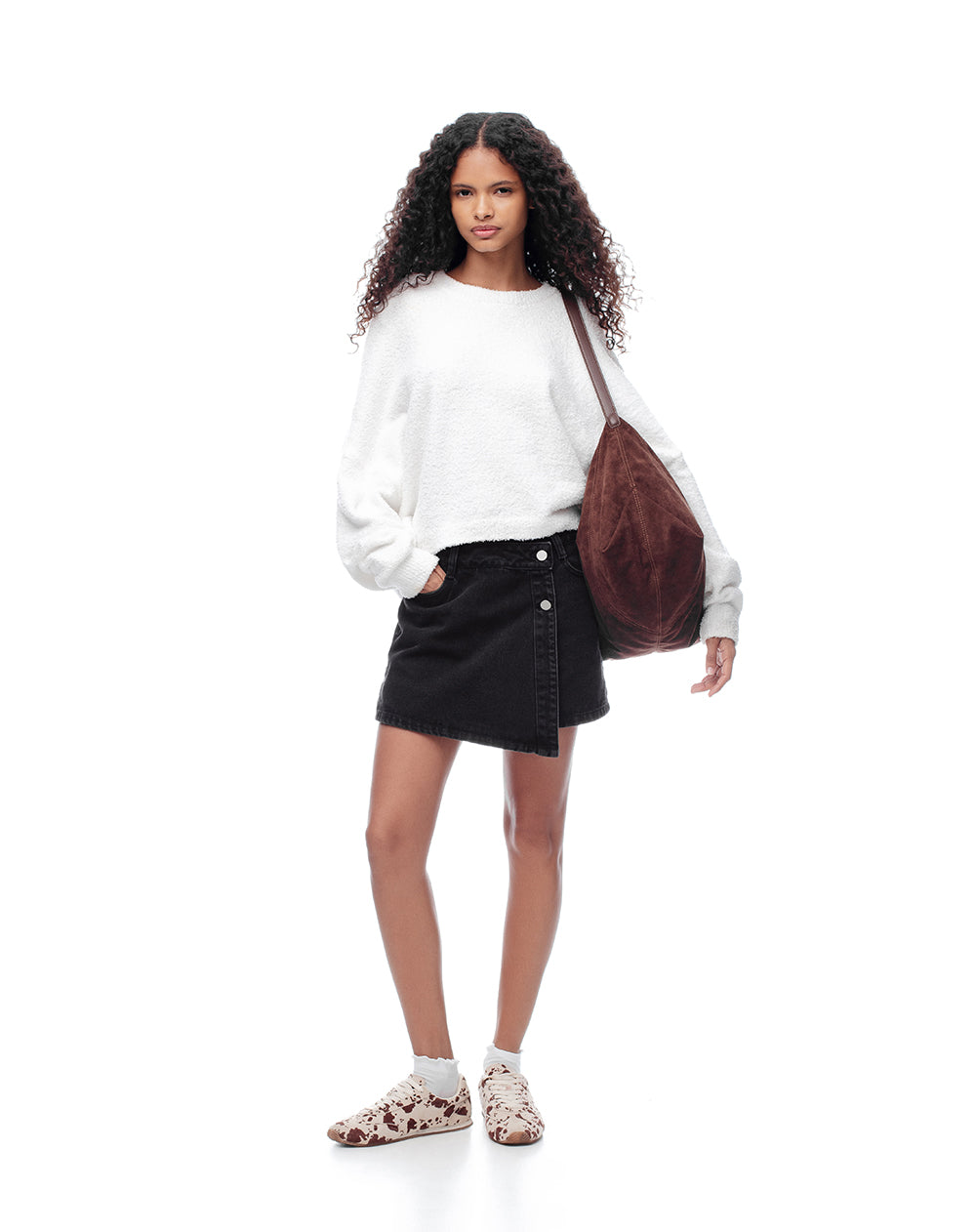 Falda short tiro alto denim negro mujer