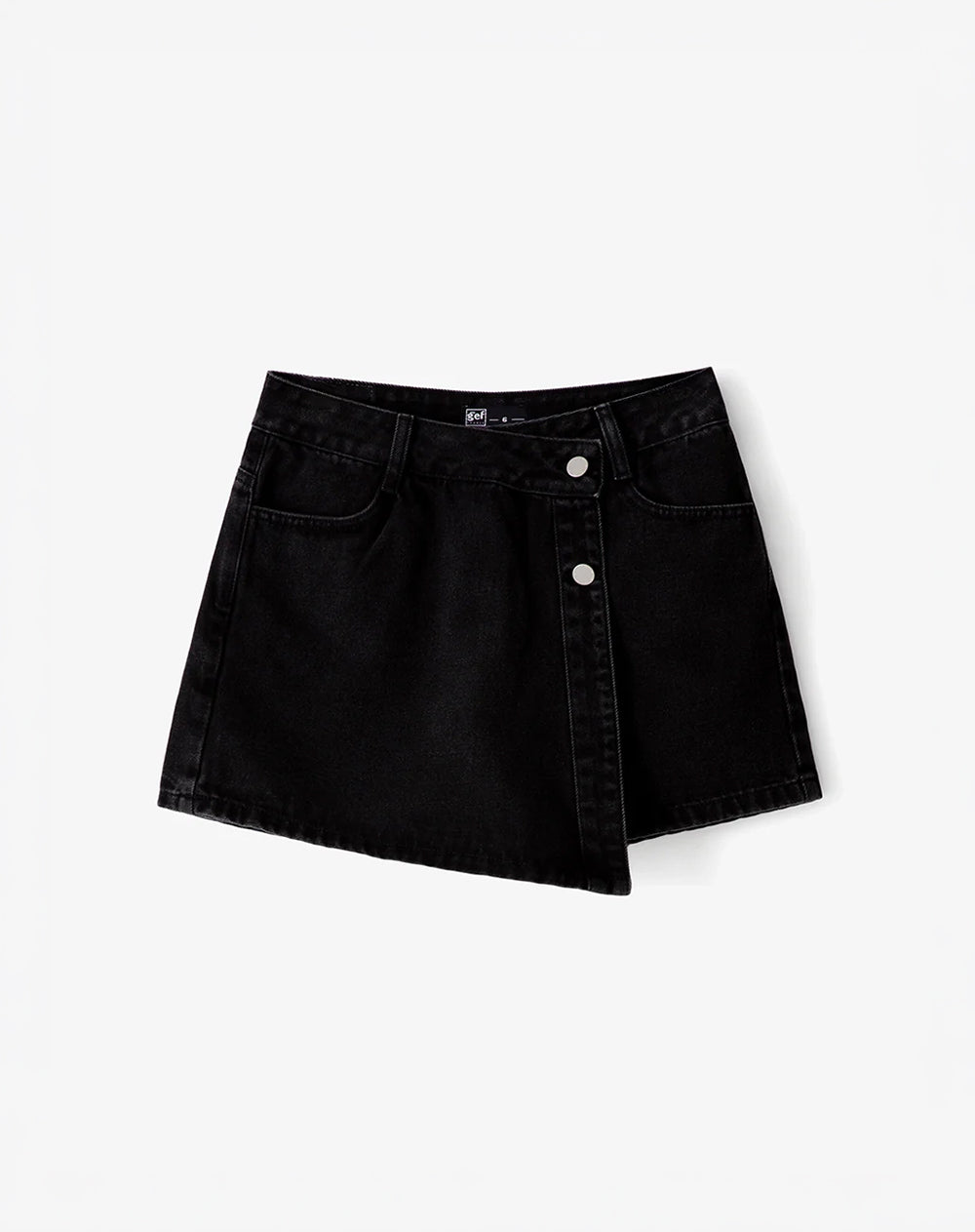 Falda short tiro alto denim negro mujer