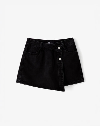 Falda short tiro alto denim negro mujer