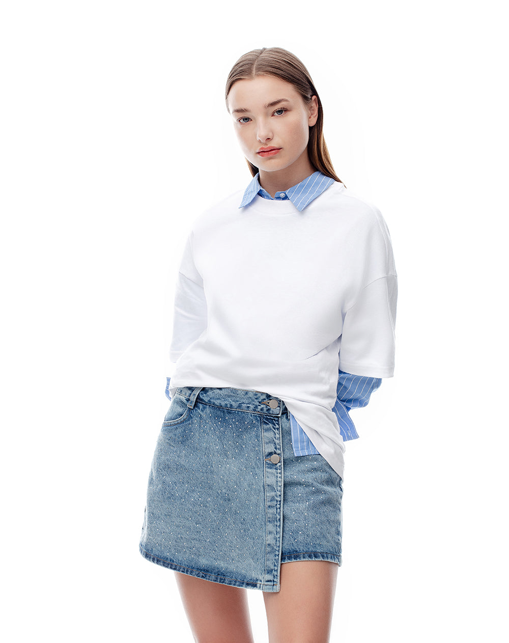 Falda short tiro alto índigo medio