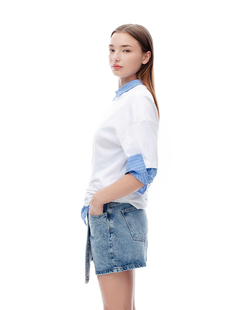 Falda short tiro alto índigo medio