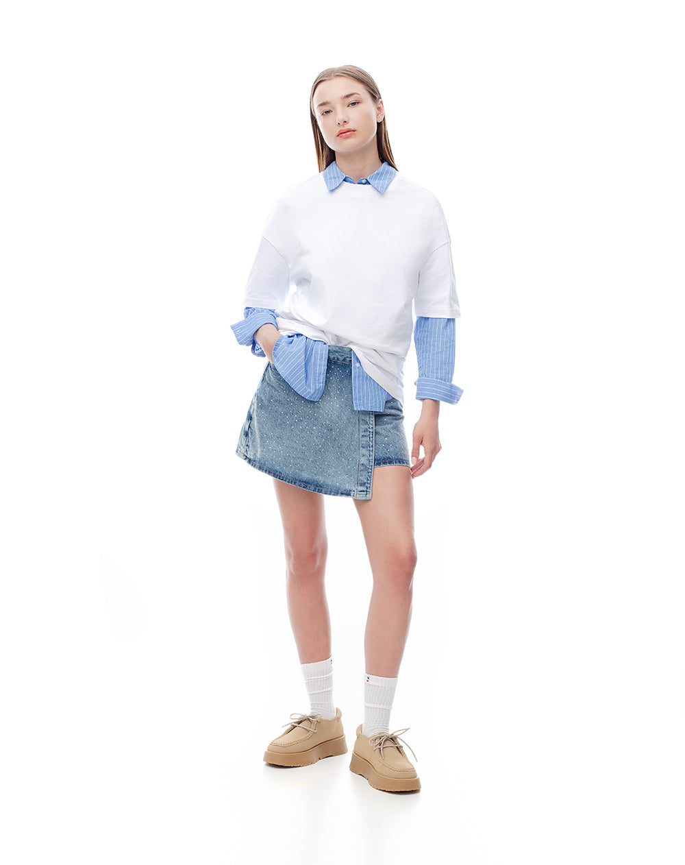 Falda short tiro alto índigo medio