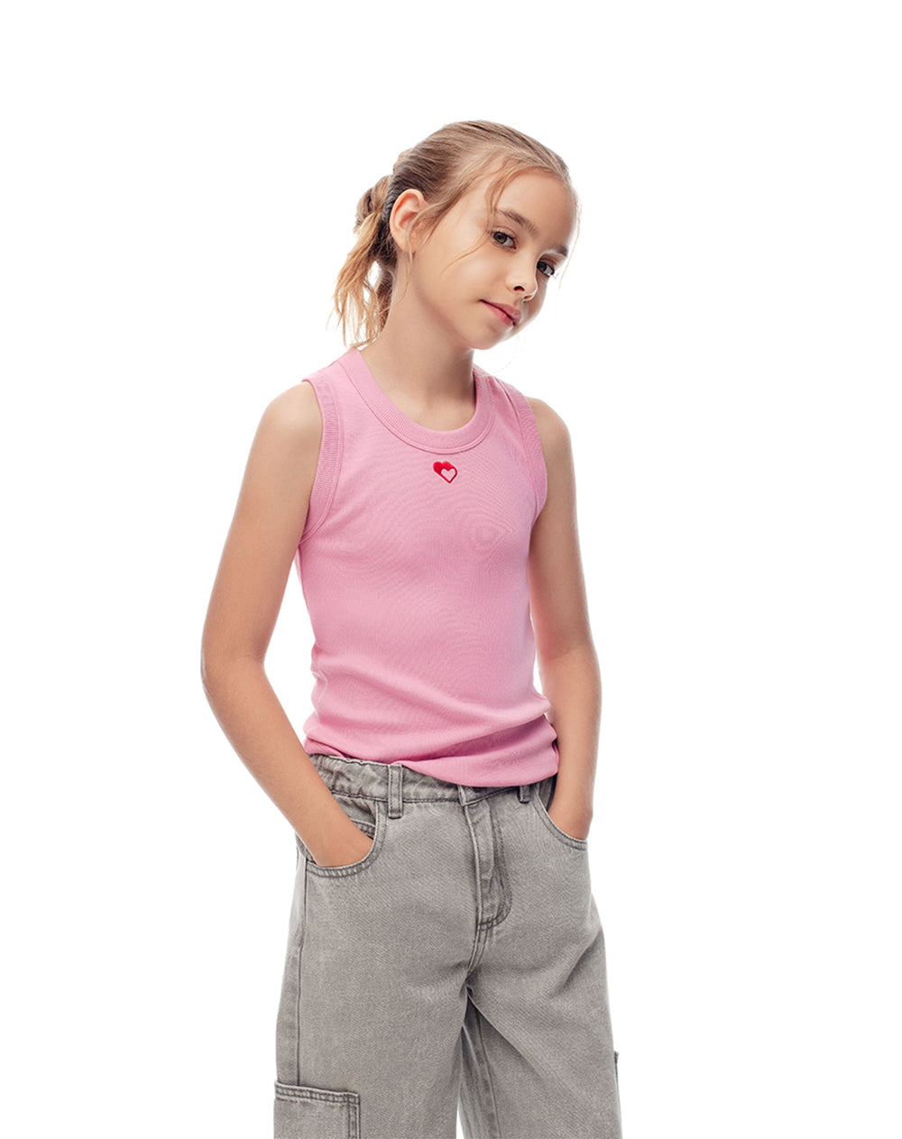 Camiseta esqueleto slim rib algodón rosa niña