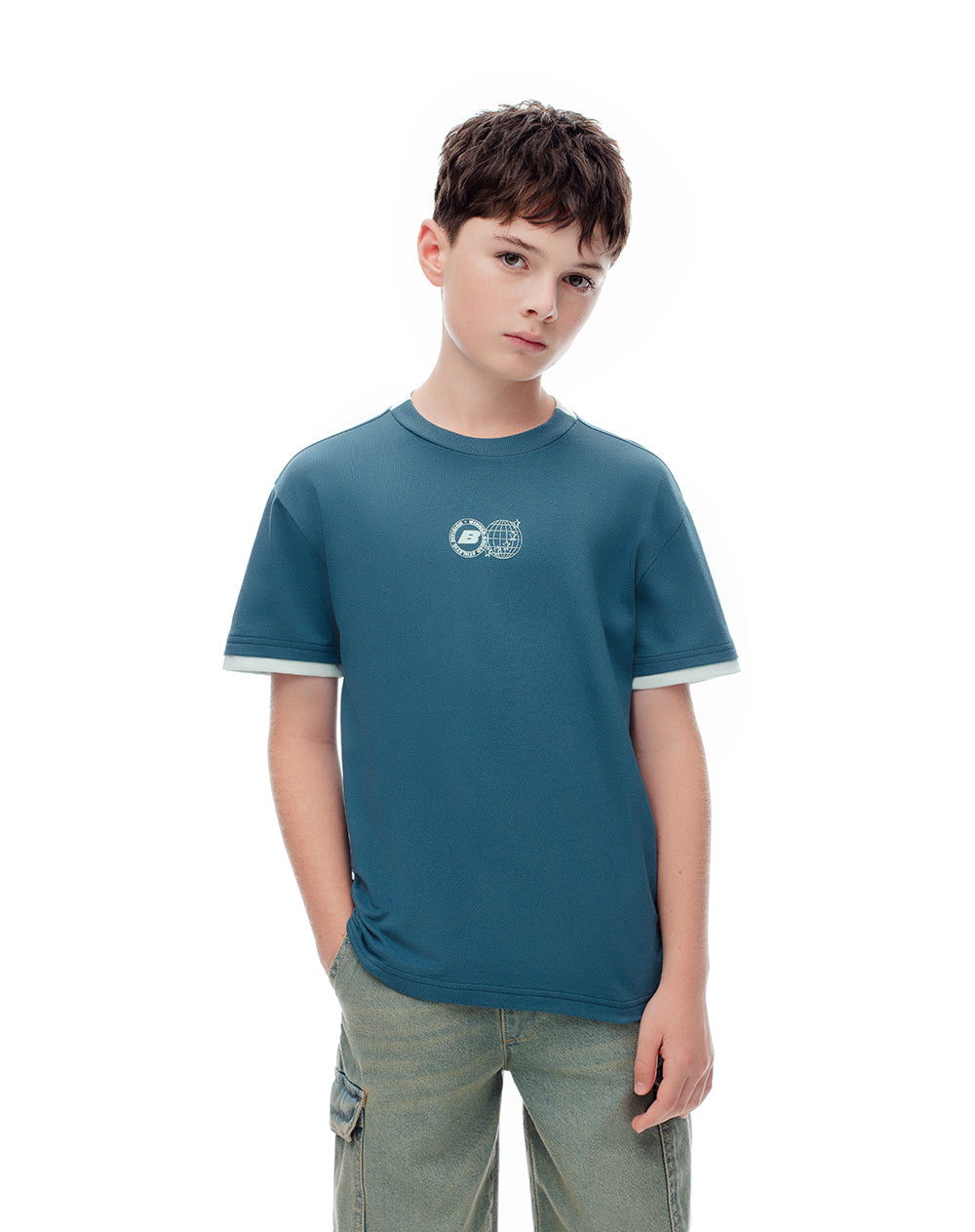 Camiseta regular algodón verde estampado niño
