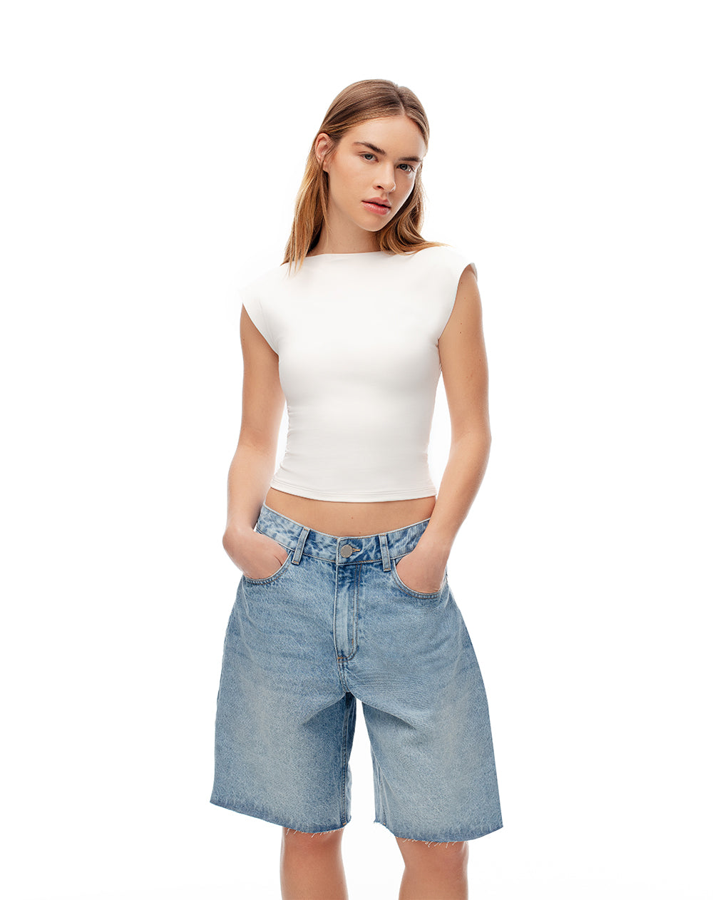 Pack x2 camiseta crop slim doble tela blanco + negro mujer