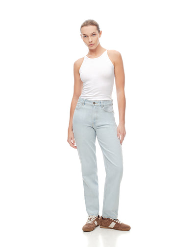 Jean relaxed fit tiro medio indigo claro