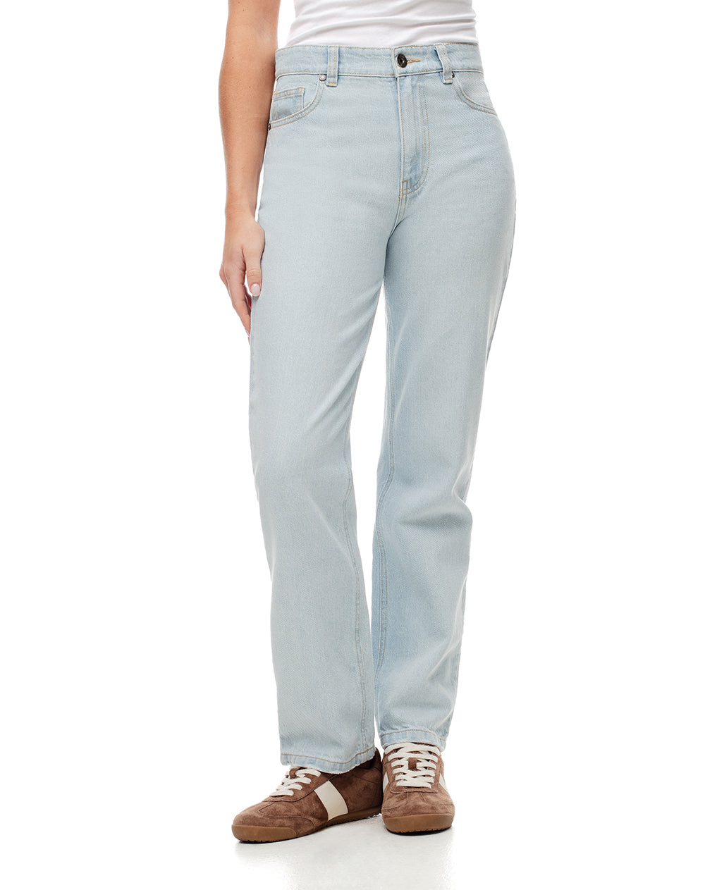 Jean relaxed fit tiro medio indigo claro