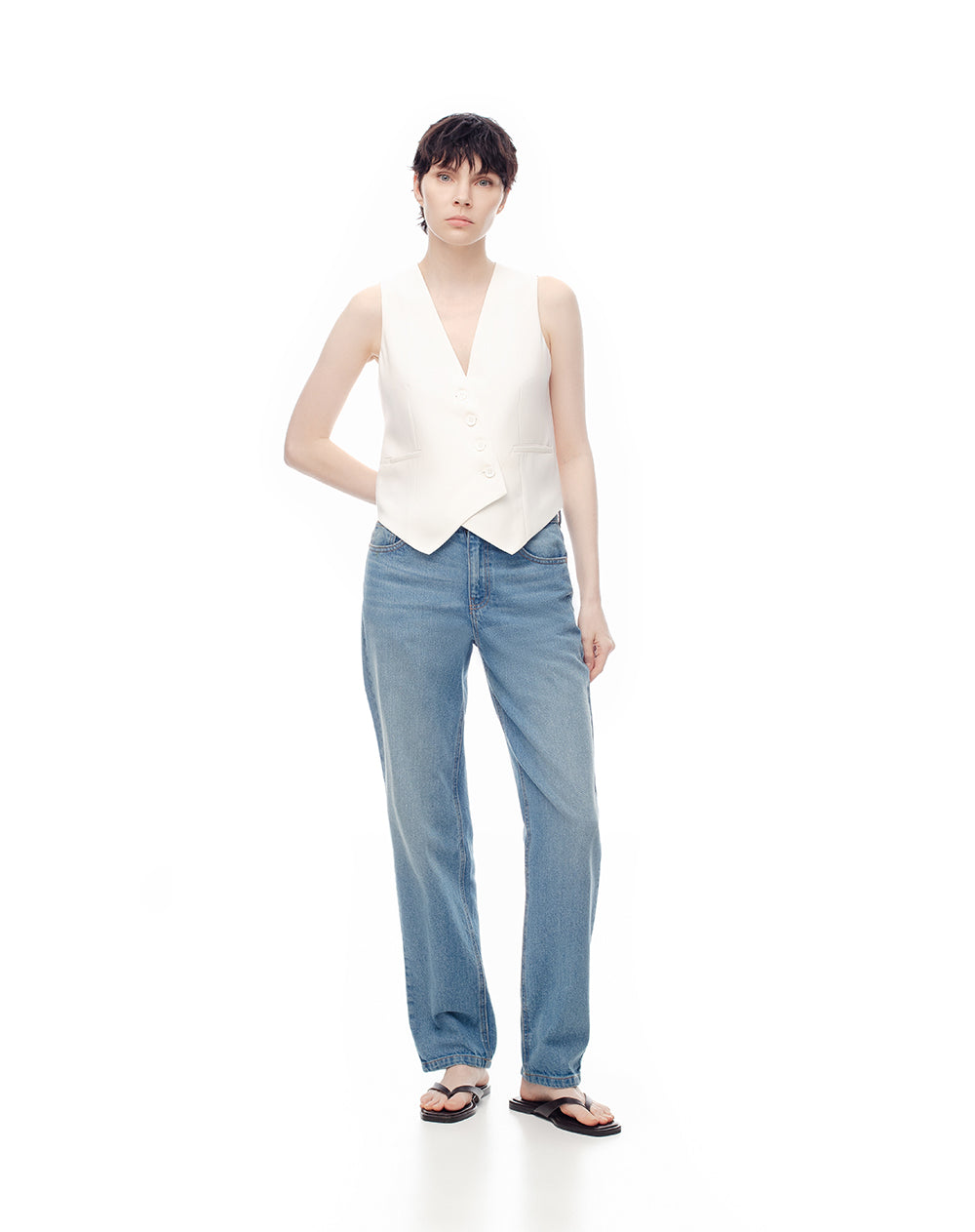 Jean recto tiro medio 5 bolsillos indigo medio para mujer