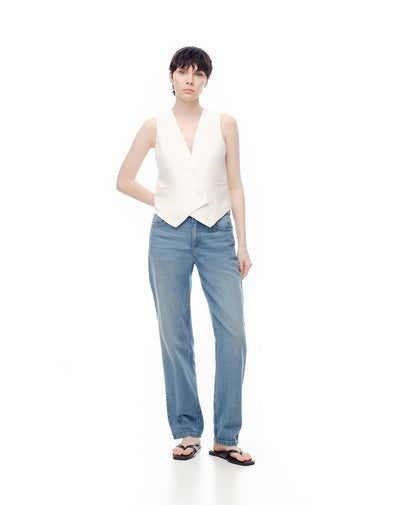 Jean recto tiro medio 5 bolsillos indigo medio para mujer