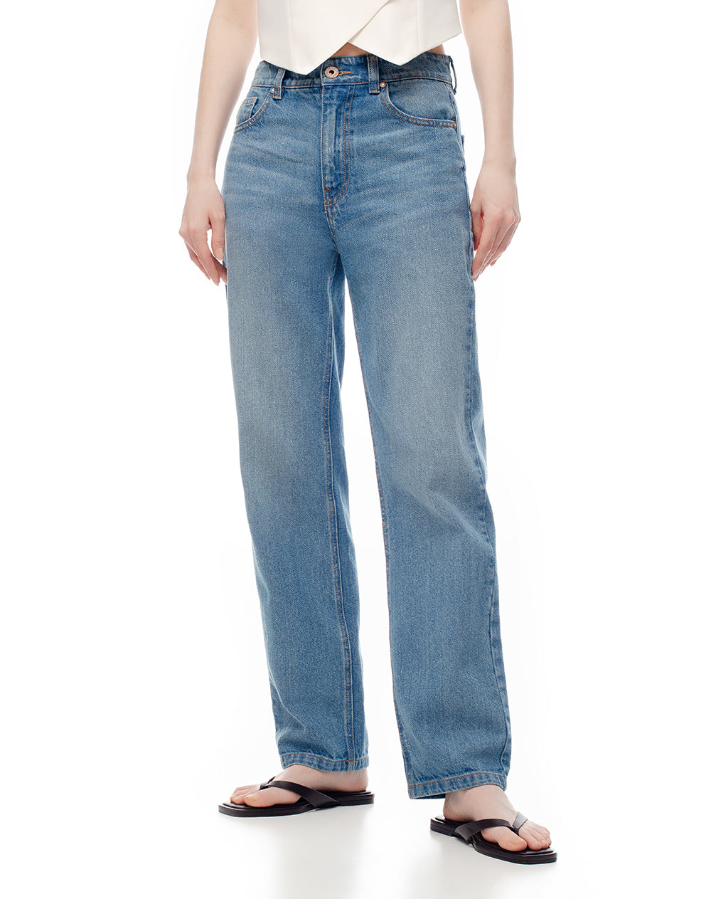 Jean recto tiro medio 5 bolsillos indigo medio para mujer