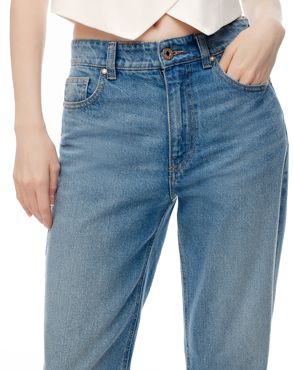 Jean recto tiro medio 5 bolsillos indigo medio para mujer