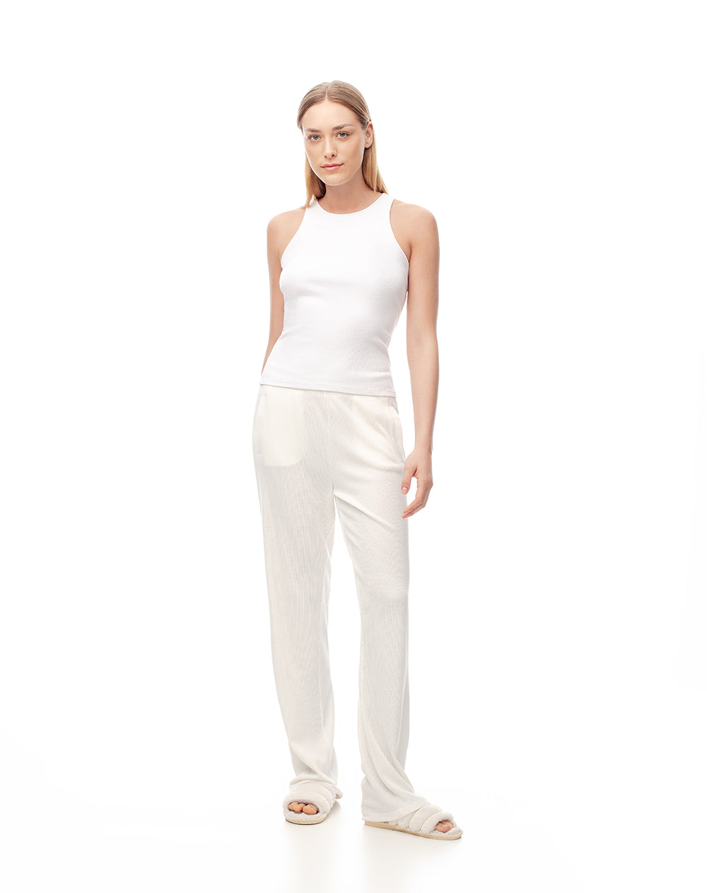 Camiseta esqueleto slim rib algodón blanca mujer