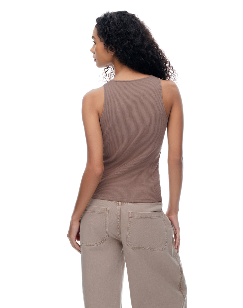 Camiseta esqueleto slim rib algodón café mujer