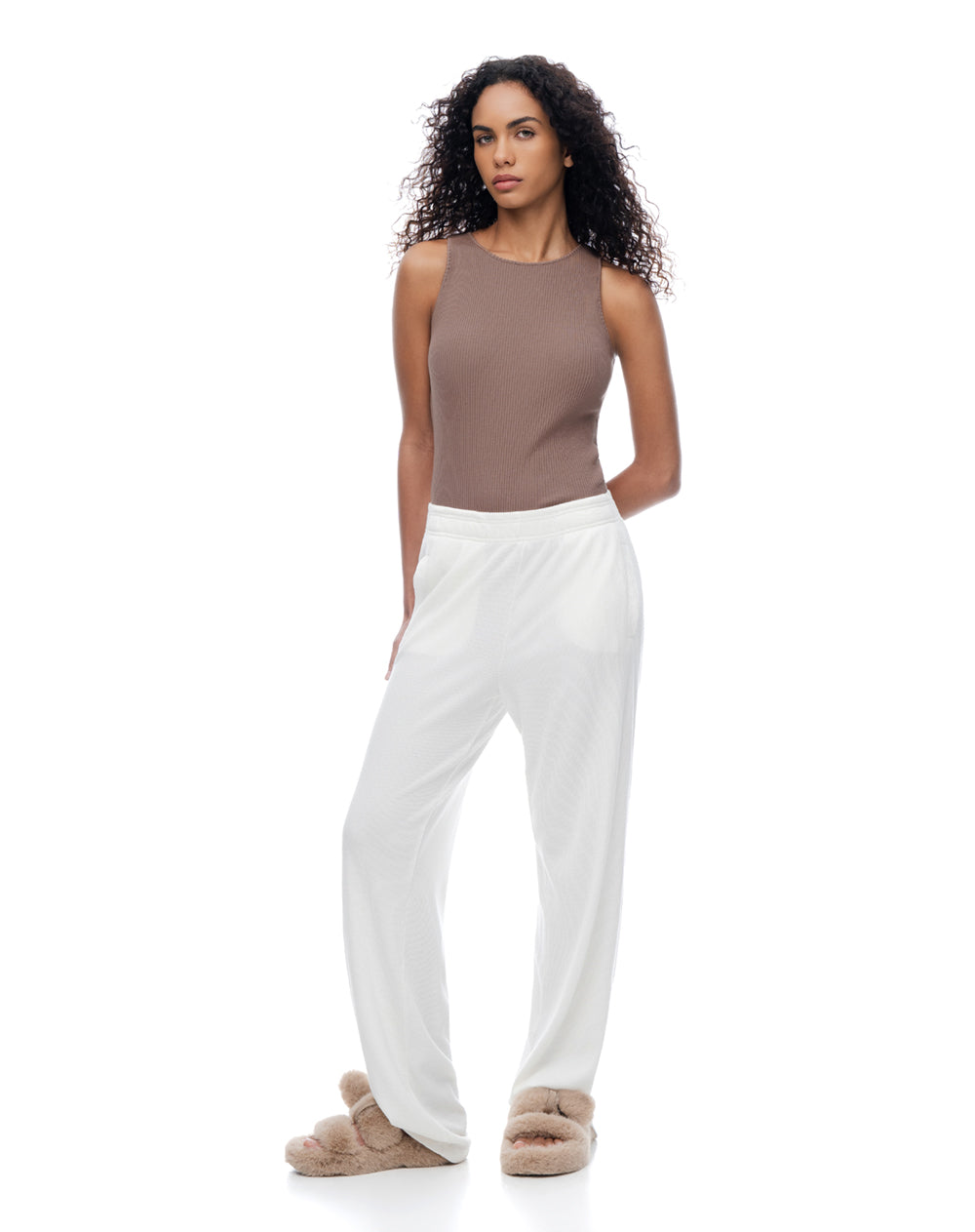 Camiseta esqueleto slim rib algodón café mujer