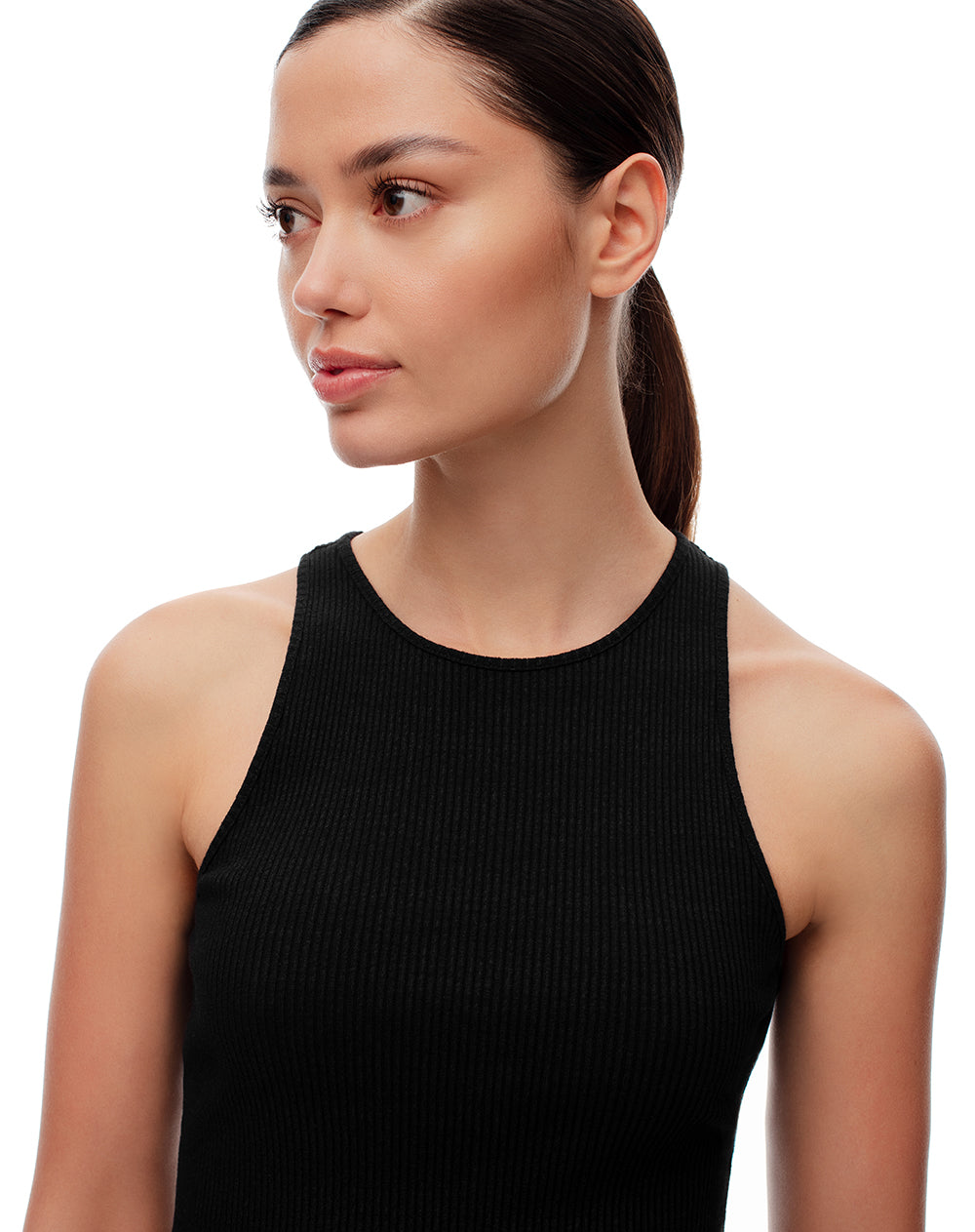 Camiseta esqueleto slim rib algodón negra mujer